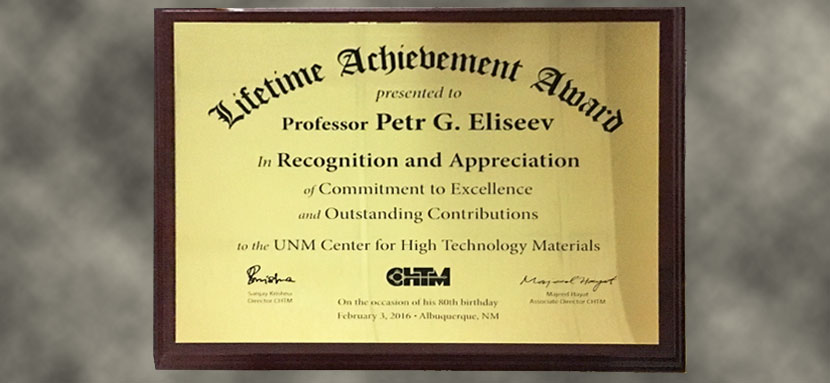 Professor Petr G. Eliseev receives Lifetime Achievement Award from CHTM