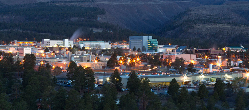Los Alamos National Laboratory complex at twilight