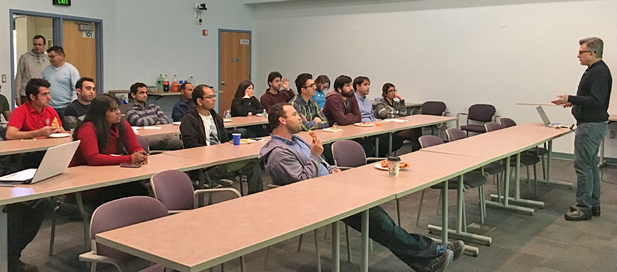 Professor C. Jeffrey Brinker speaks to the MRS student chapter of UNM in CHTM 101